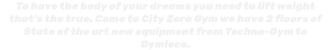 To have the body of your dreams you need to lift weight that's the true. Come to City Zero Gym we have 2 floors of State of the art new equipment from Techno-Gym to Gymleco.